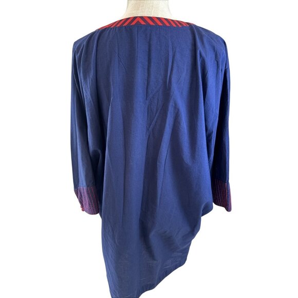 The Working Women Navy Blue 3/4 Sleeve Tunic Dress W/ Red Embroidery & Button De - Picture 5 of 12